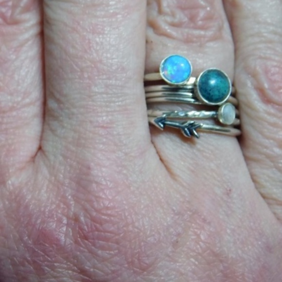 (2-13) 925 Sterling Silver Genuine Blue Fire Opal Gemstone Ring w/Faceted Band - Picture 4 of 7